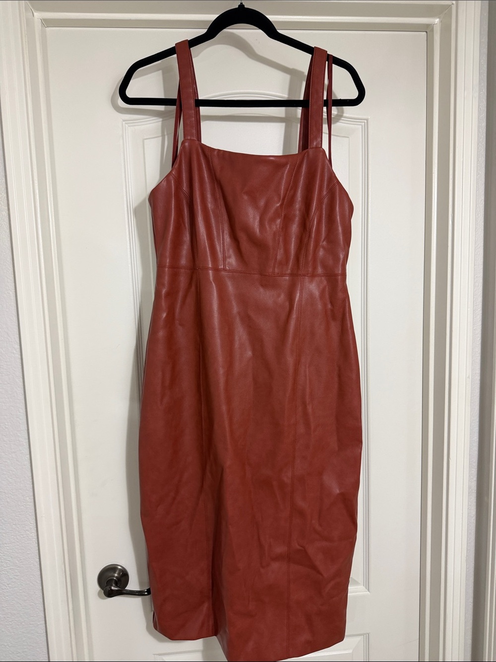 7 for all Mankind size L Women's Faux Leather Brown Red Midi Dress NWT